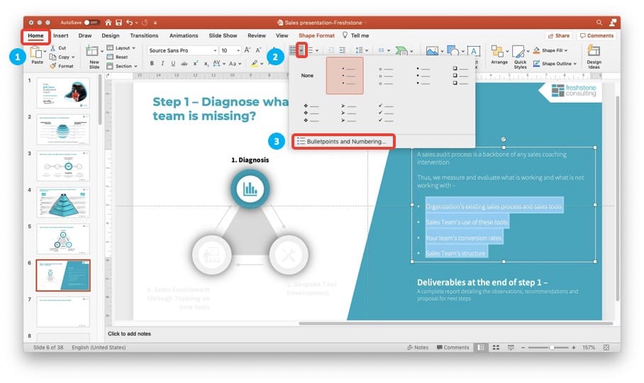 bullet points shortcut in powerpoint