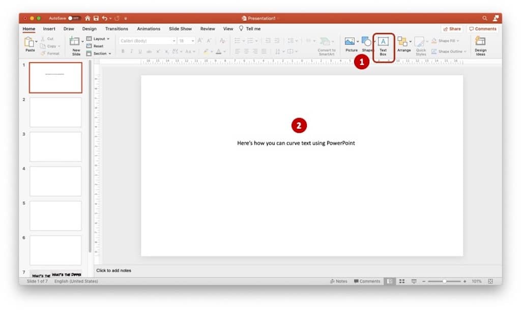 Powerpoint image showing how to add text on a slide