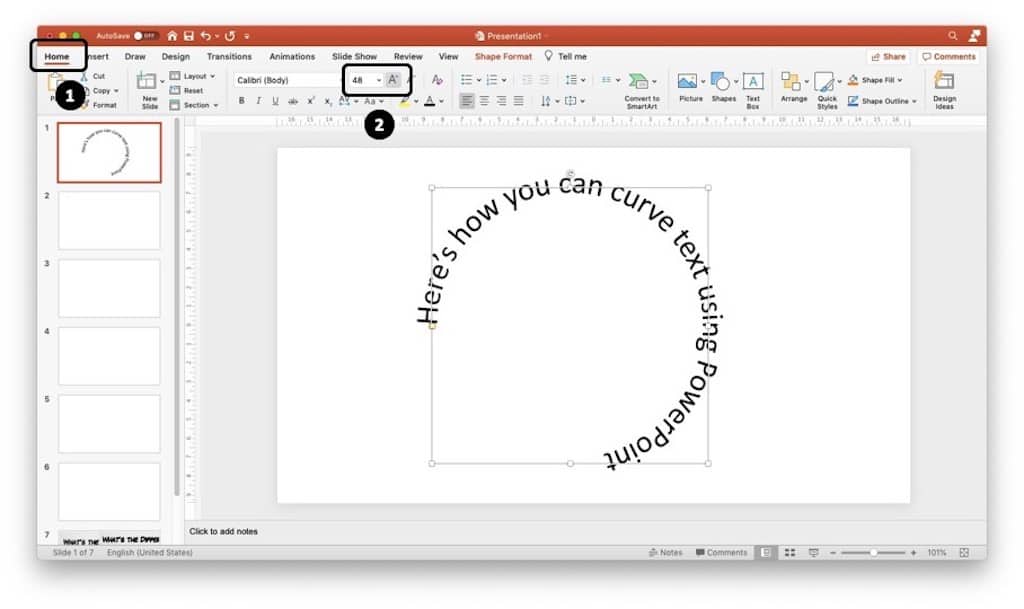 Image in PowerPoint showcasing how to add curve text in PowerPoint
