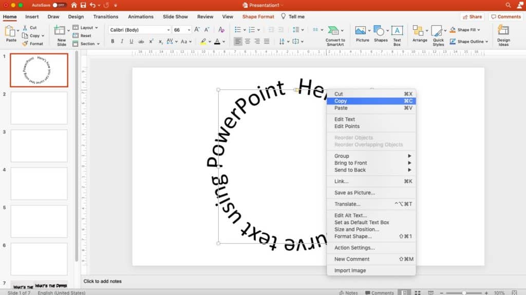 Image showcasing how to copy curved text in PowerPoint