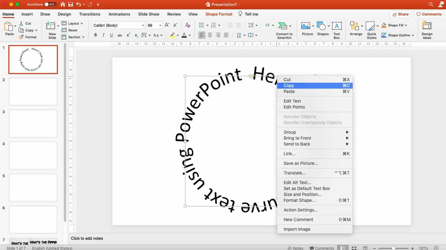 Image showcasing how to copy curved text in PowerPoint