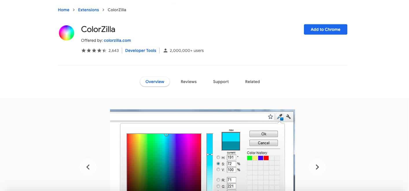google chrome extensions color picker