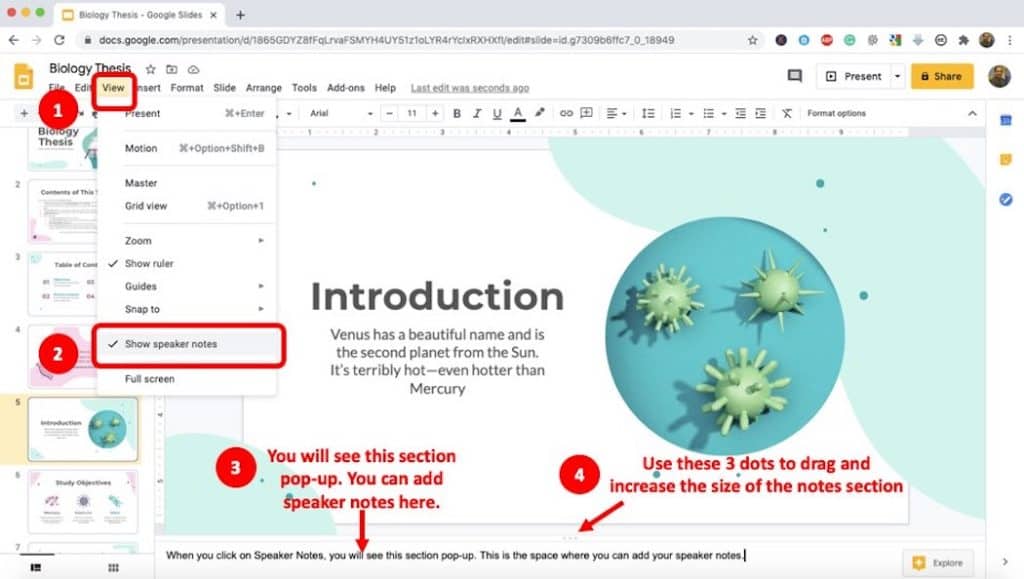 google slides presentation with notes