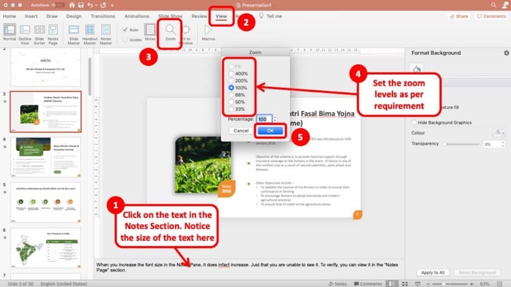 powerpoint for mac notes font size