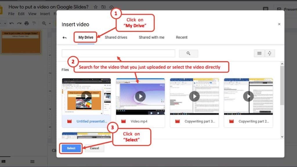 google presentation add video
