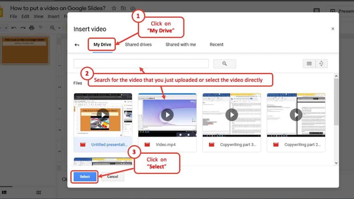 put video into google drive presentation