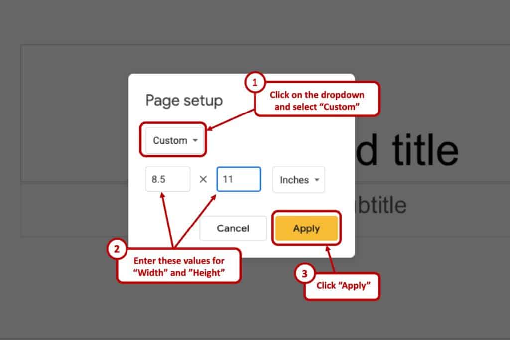 how to make google slides presentation portrait