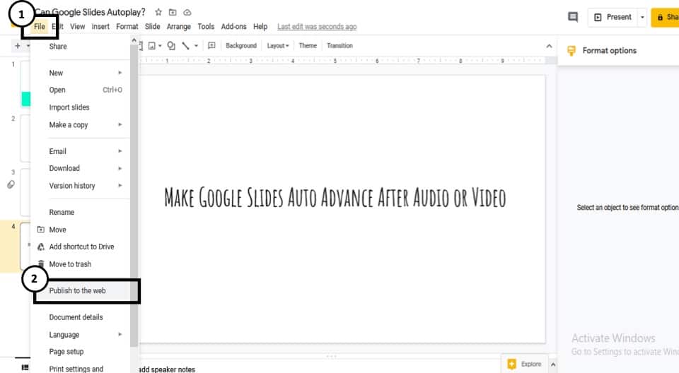 how to make a google slides presentation play automatically