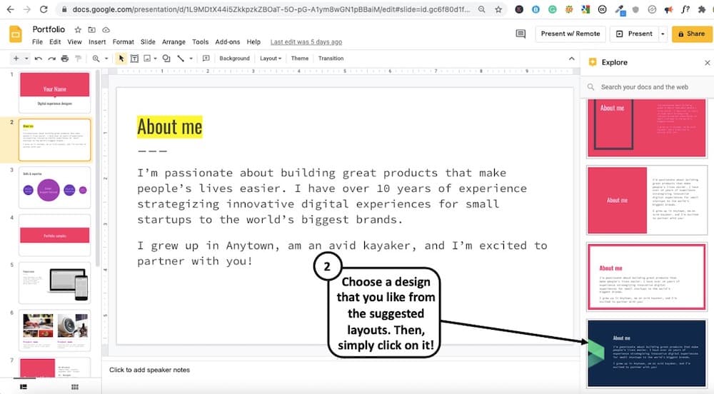 google slides presentation layout