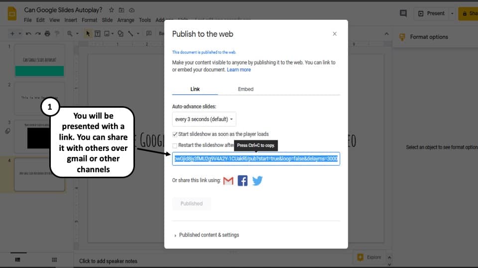 how to make a google slide presentation loop