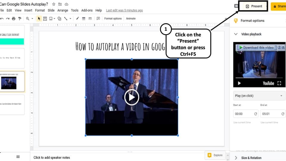 presentation mode on google slides