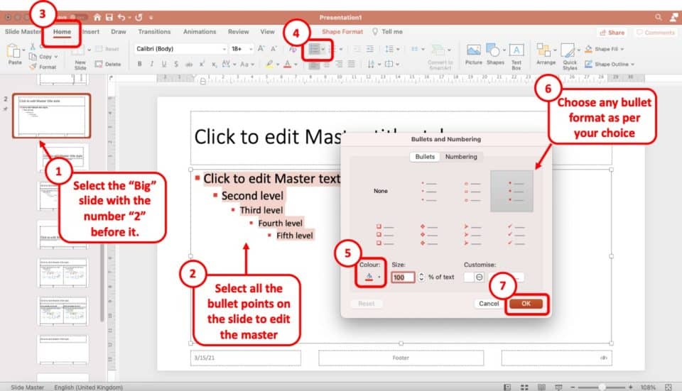 microsoft powerpoint shortcut for bullet points
