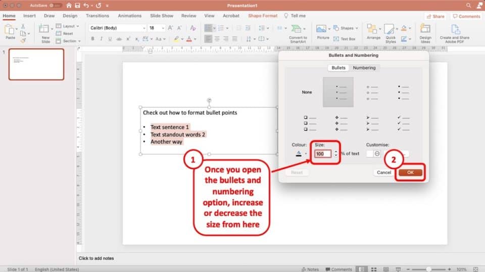 shortcut for bullet points in powerpoint