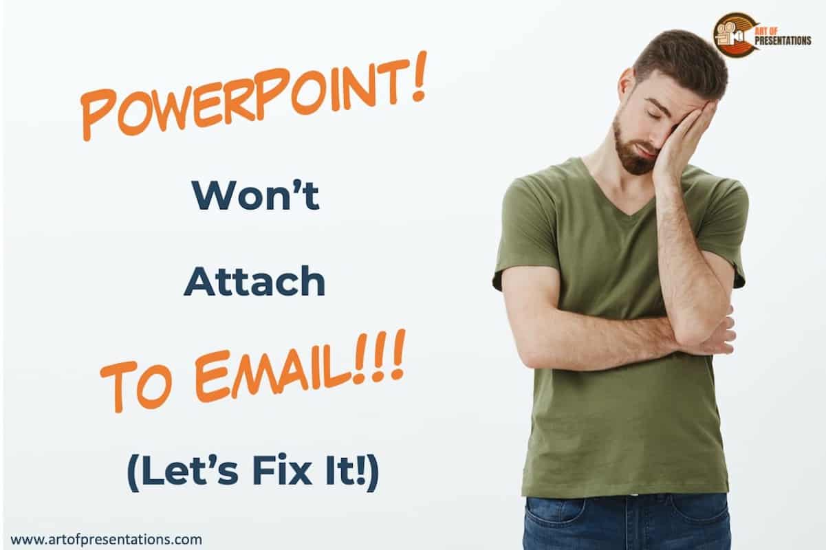 Image showing a dejected man wondering why his PowerPoint presentation won't attach to email