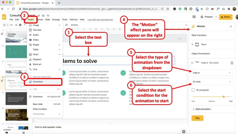 5 animation style in slide presentation