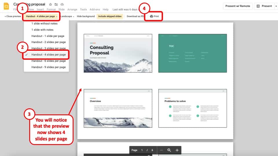 how to print presentation with notes google slides