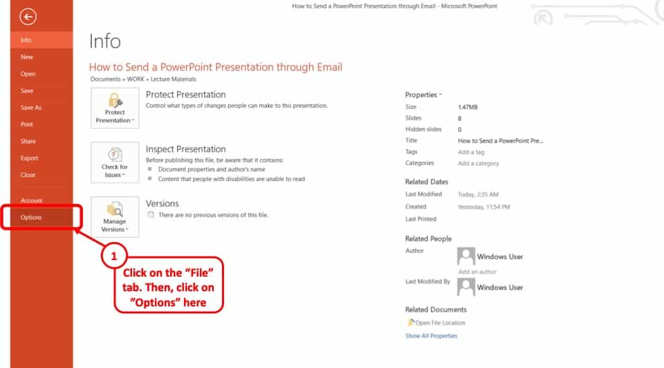 how do i send my powerpoint presentation through email
