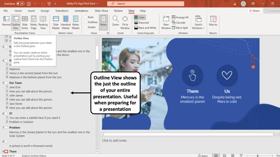 which are the presentation view option available in powerpoint 2016