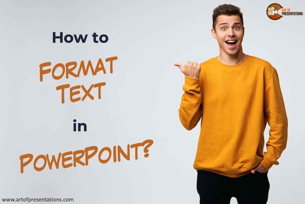 Man pointing towards how to format text in PowerPoint