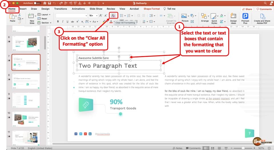 in microsoft powerpoint presentation designs regulate the formatting