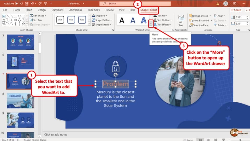 add word art to the presentation that reads new