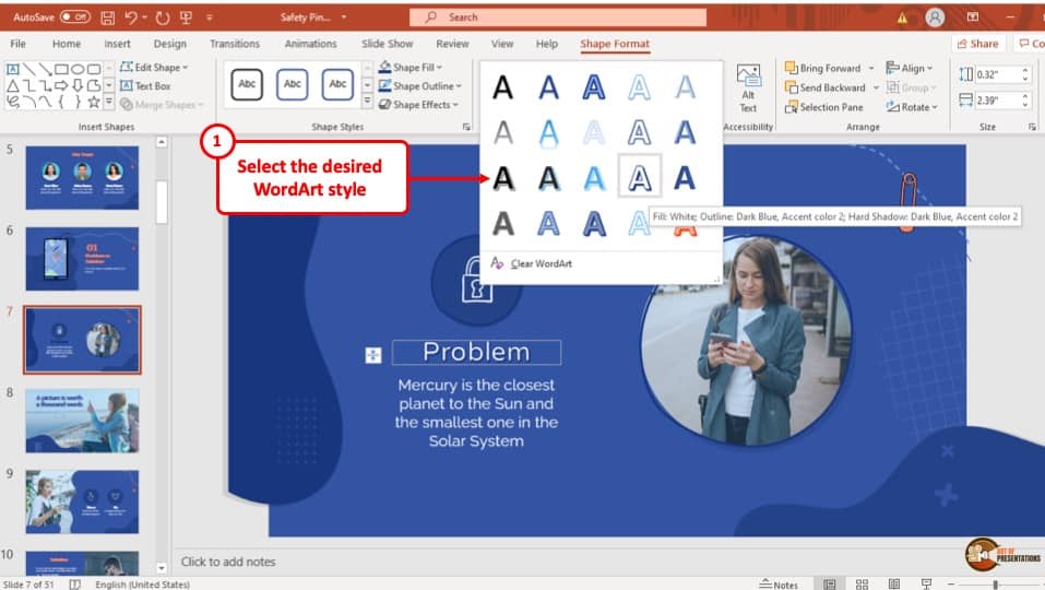 add word art to the presentation that reads new