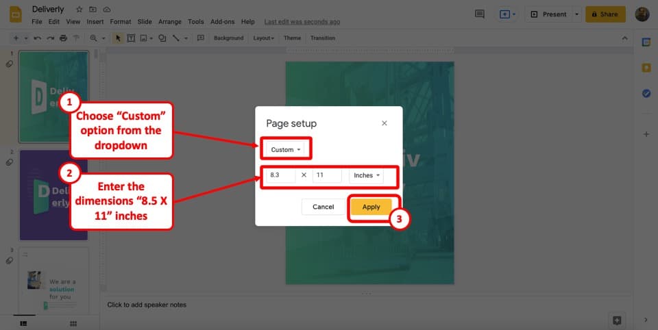 presentation page size