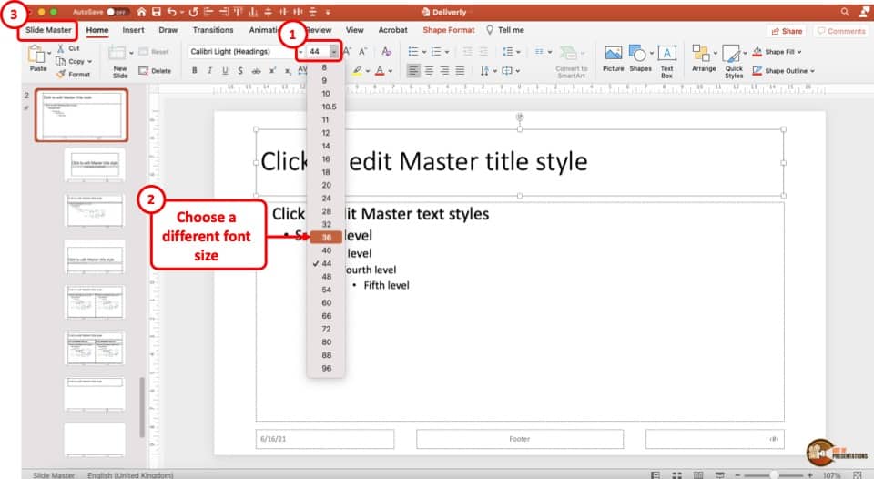 slide presentation font size
