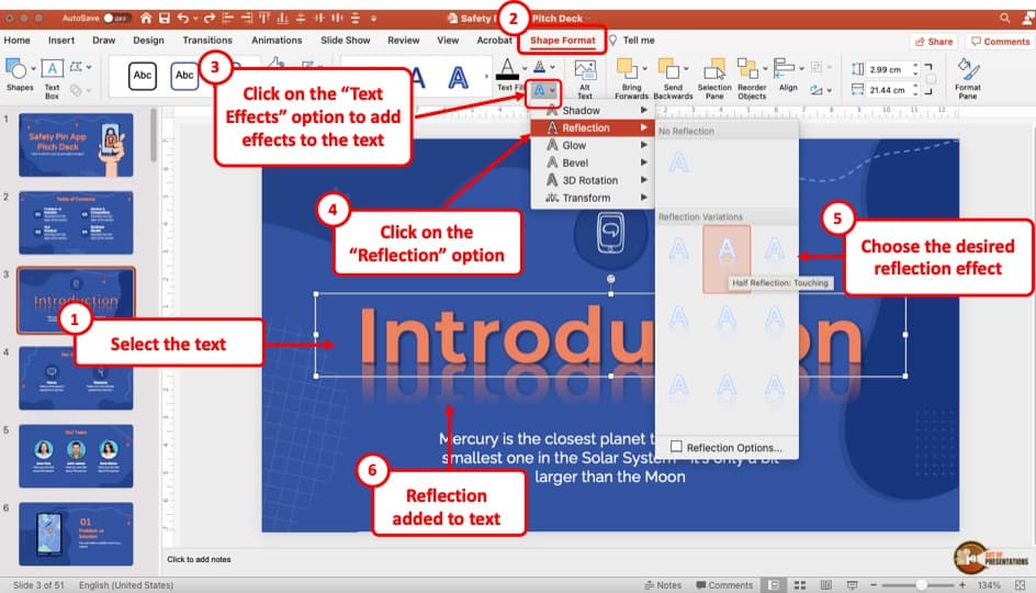 apply a text shadow on powerpoint