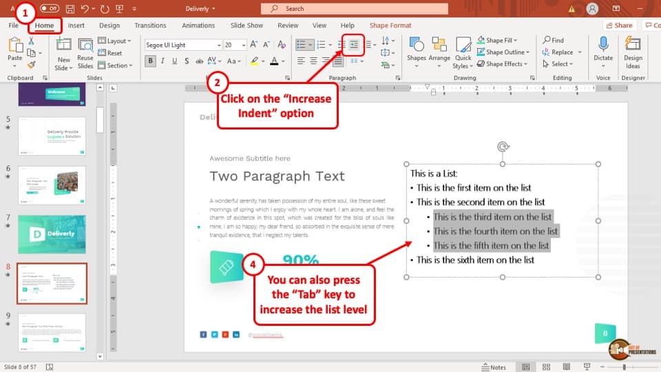 shortcut for bullet point powerpoint