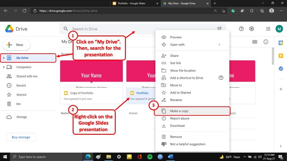 copy google slides from one presentation to another