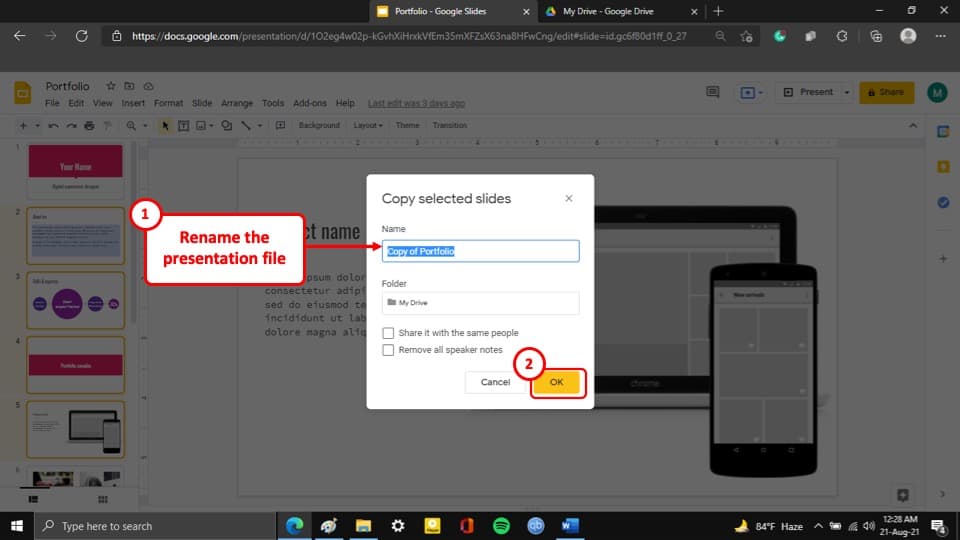 copy google slides from one presentation to another