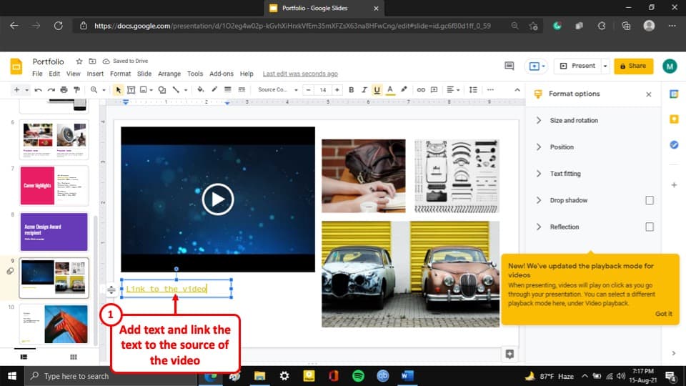 how to link a google slide presentation