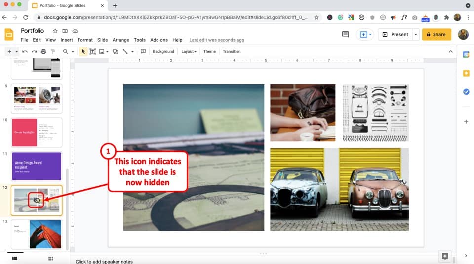 invisible notes for presentation google slides