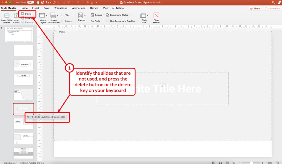 how to delete presentation on slides