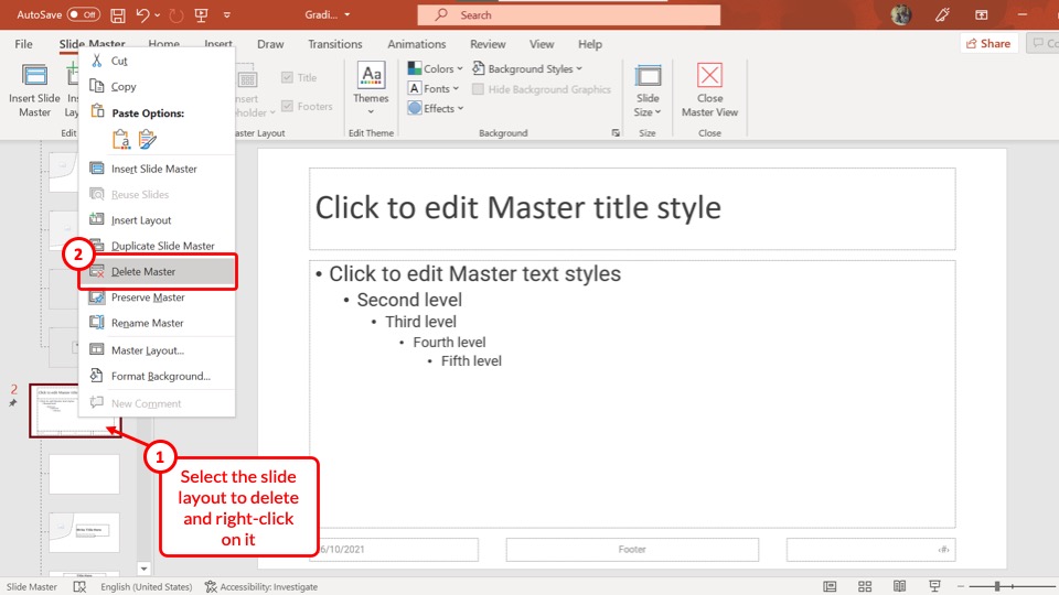 how to delete presentation on slides