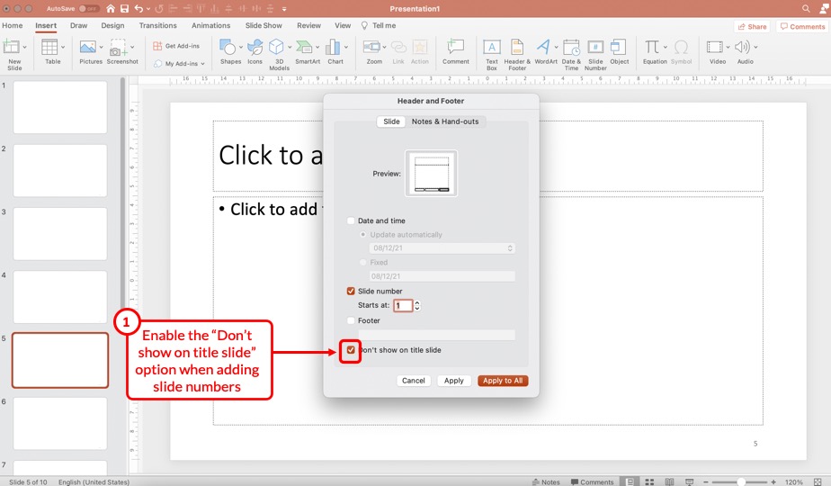 mac powerpoint slide number location