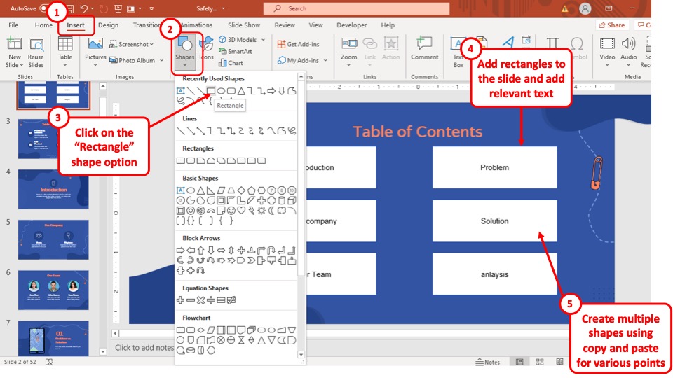powerpoint contents pages