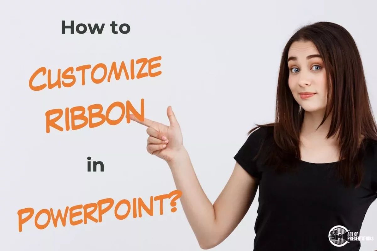 A smiling woman pointing at How to Customize Ribbon in PowerPoint