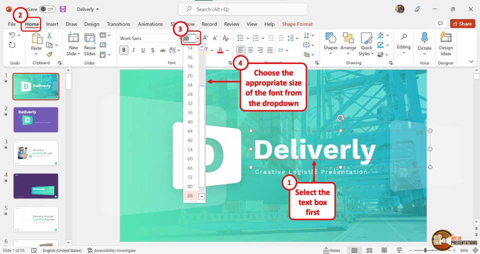 what is the best font size for powerpoint presentation