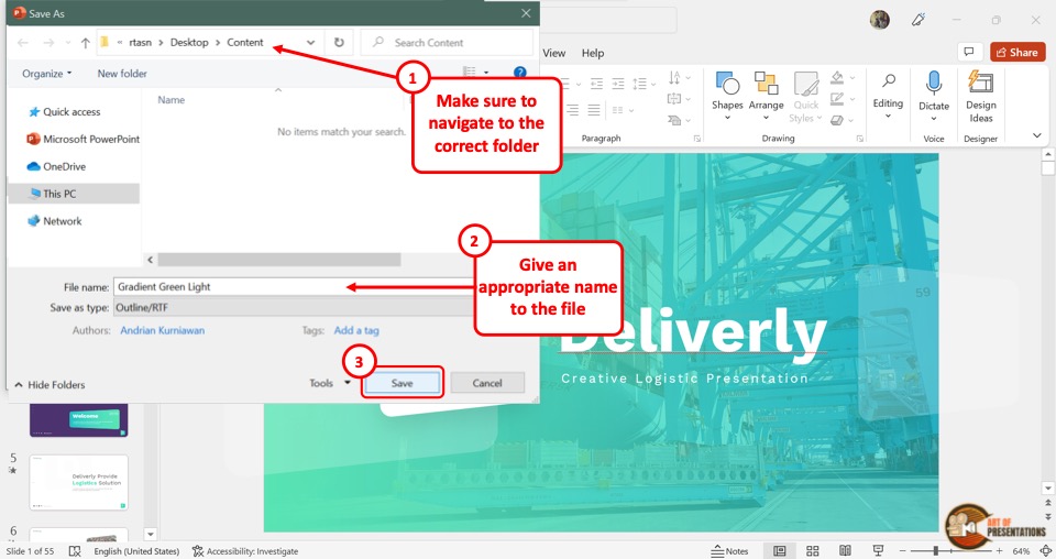 save powerpoint presentation without notes