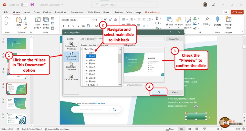 purpose of hyperlink in presentation