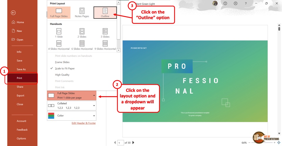 create a presentation in outline view