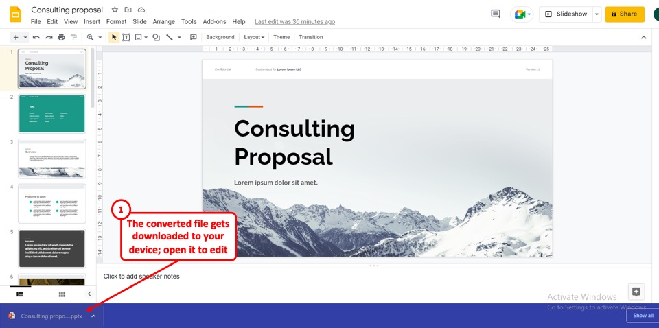 powerpoint presentation to google slides