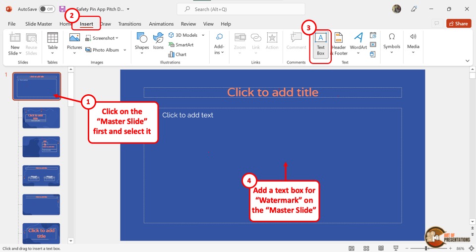 add presentation title in slide master mode