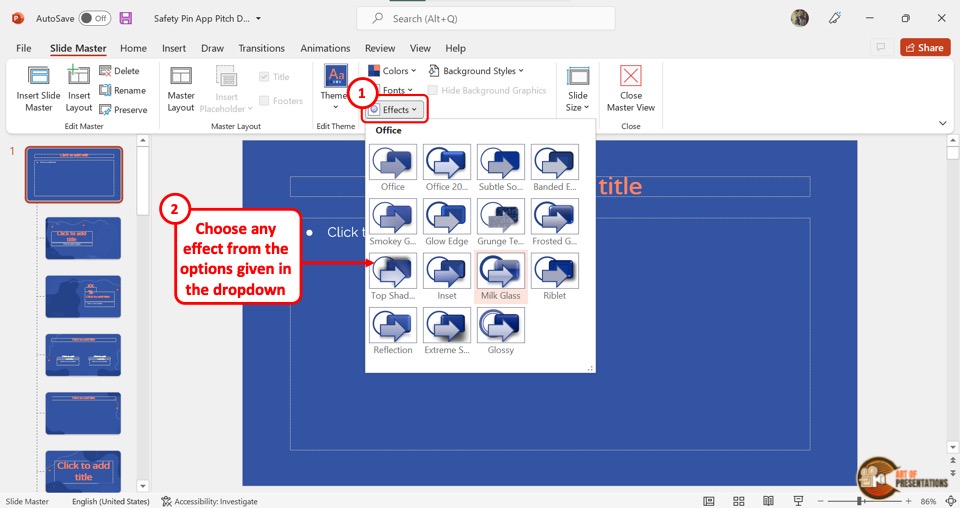 add presentation title in slide master mode