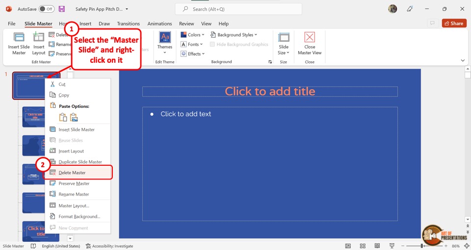 add presentation title in slide master mode