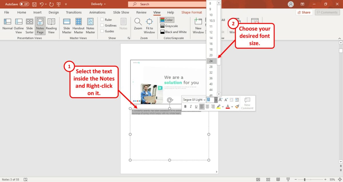 font size in powerpoint presentation