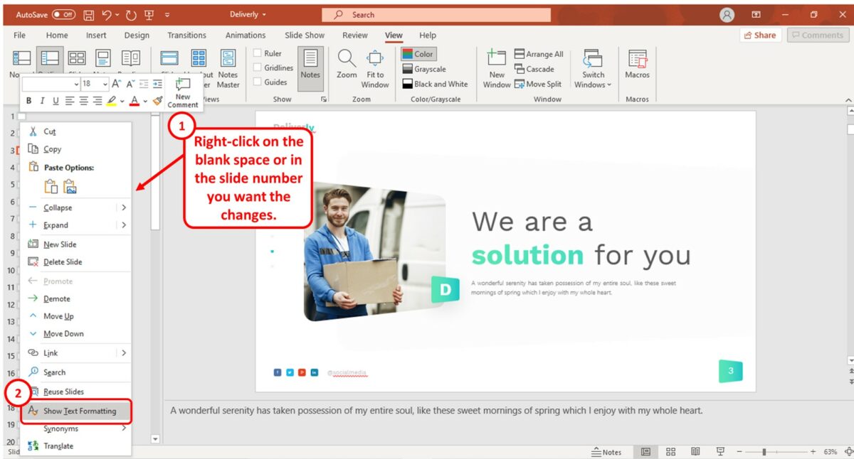 how to make presentation notes smaller in powerpoint