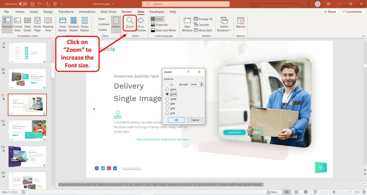 font size in powerpoint presentation